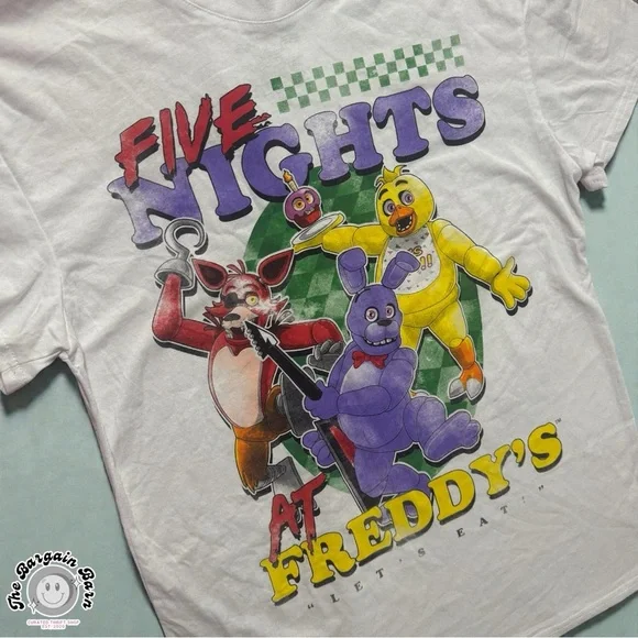 Five Nights at Freddy’s Graphic T-Shirt FNAF Characters White Horror Tee (Md) - Picture 2 of 5